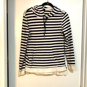 Ladies Navy and off white pullover Hoodie w/kangaroo pocket